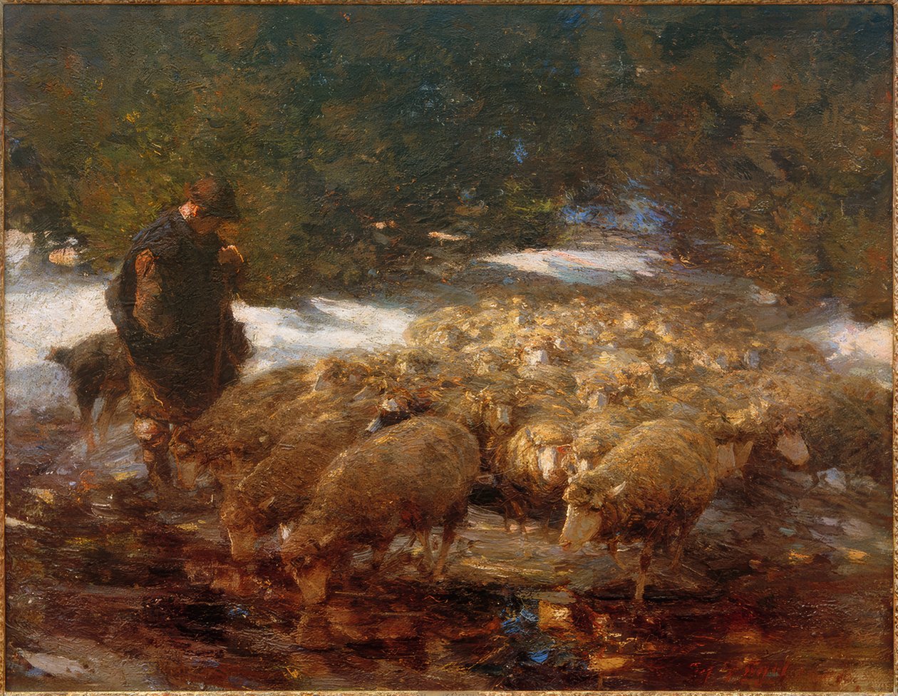 Manzara koyun ile çoban by Heinrich von Zügel
