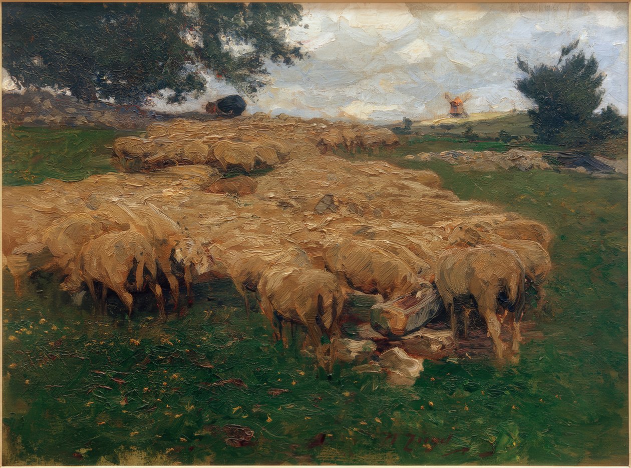 Kaba Alb üzerinde koyun sürüsü by Heinrich von Zügel