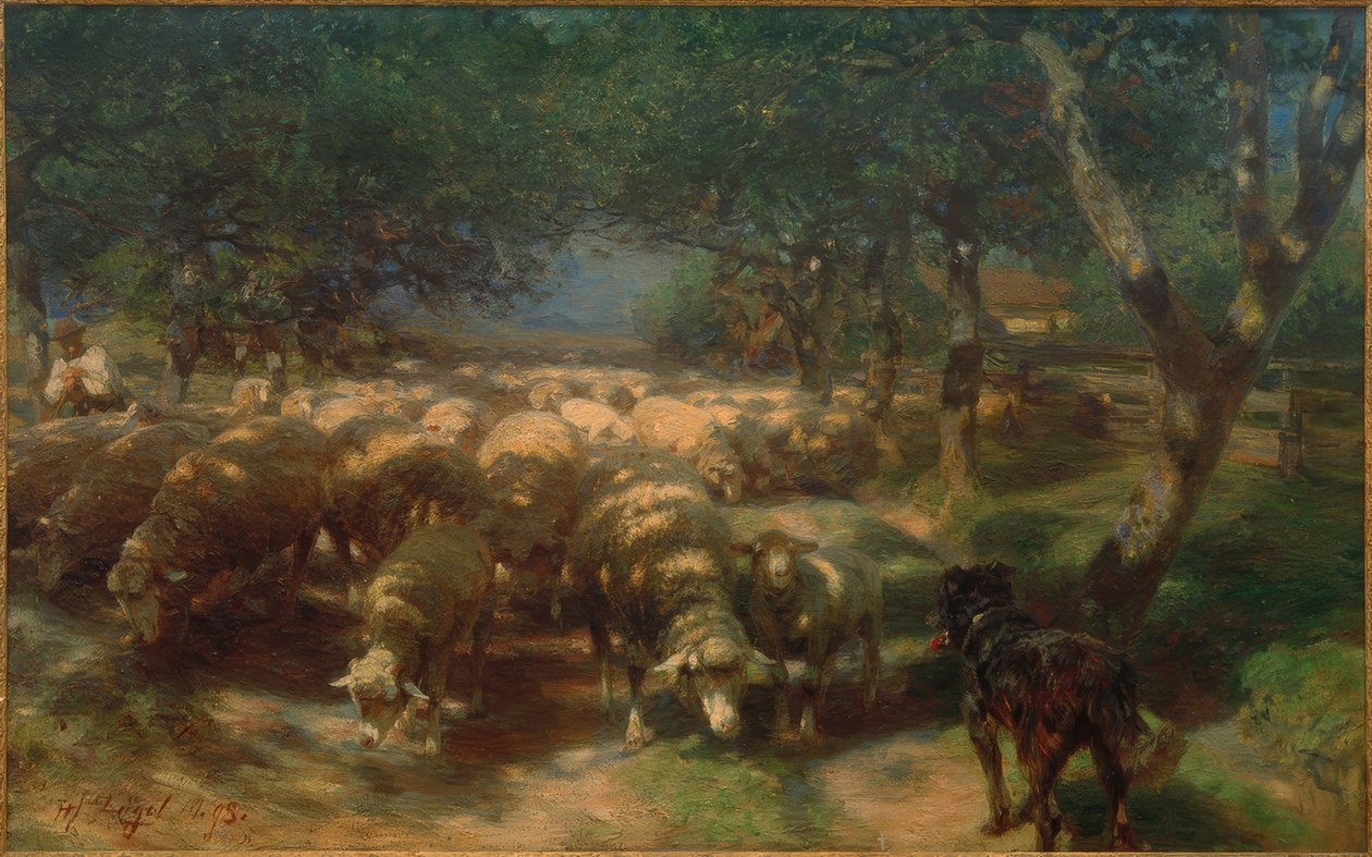 Köpek ile koyun sürüsü by Heinrich von Zügel