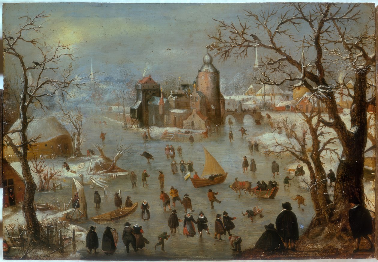Buz patencileri ile kış manzarası by Hendrick Avercamp