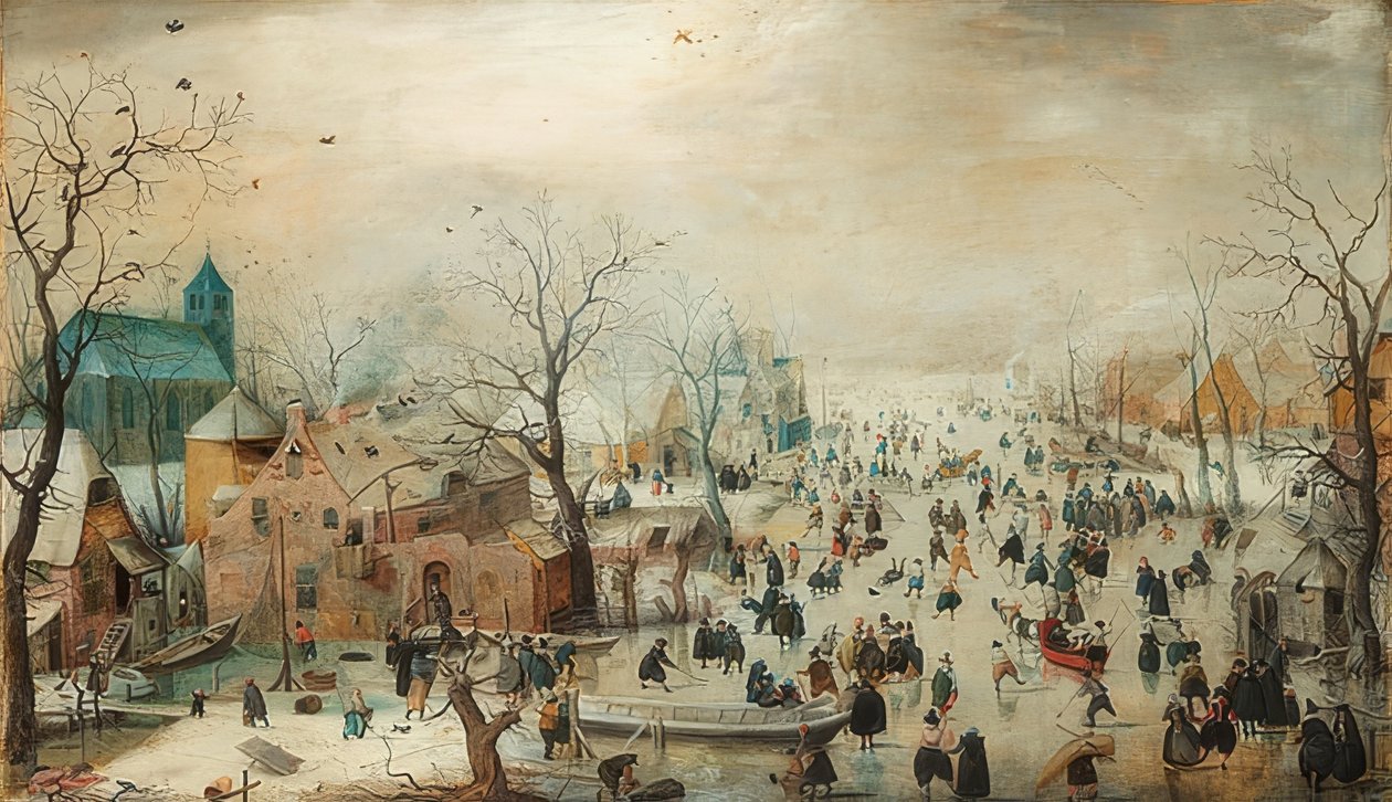 Patenciler ile kış manzarası. 1608 civarında by Hendrick Avercamp