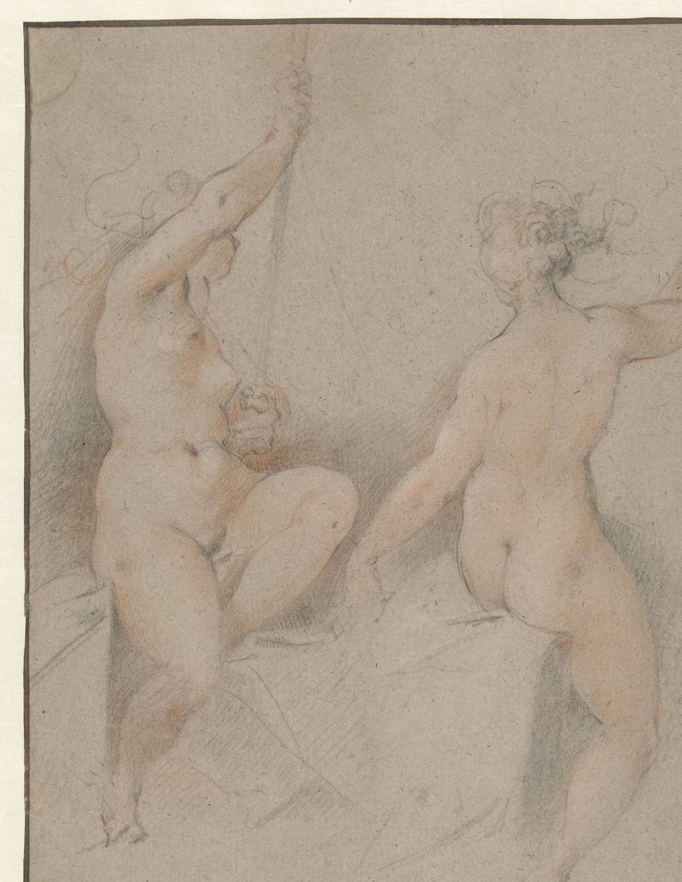 Oturan iki çıplak kadın by Hendrick Goltzius (follower of)