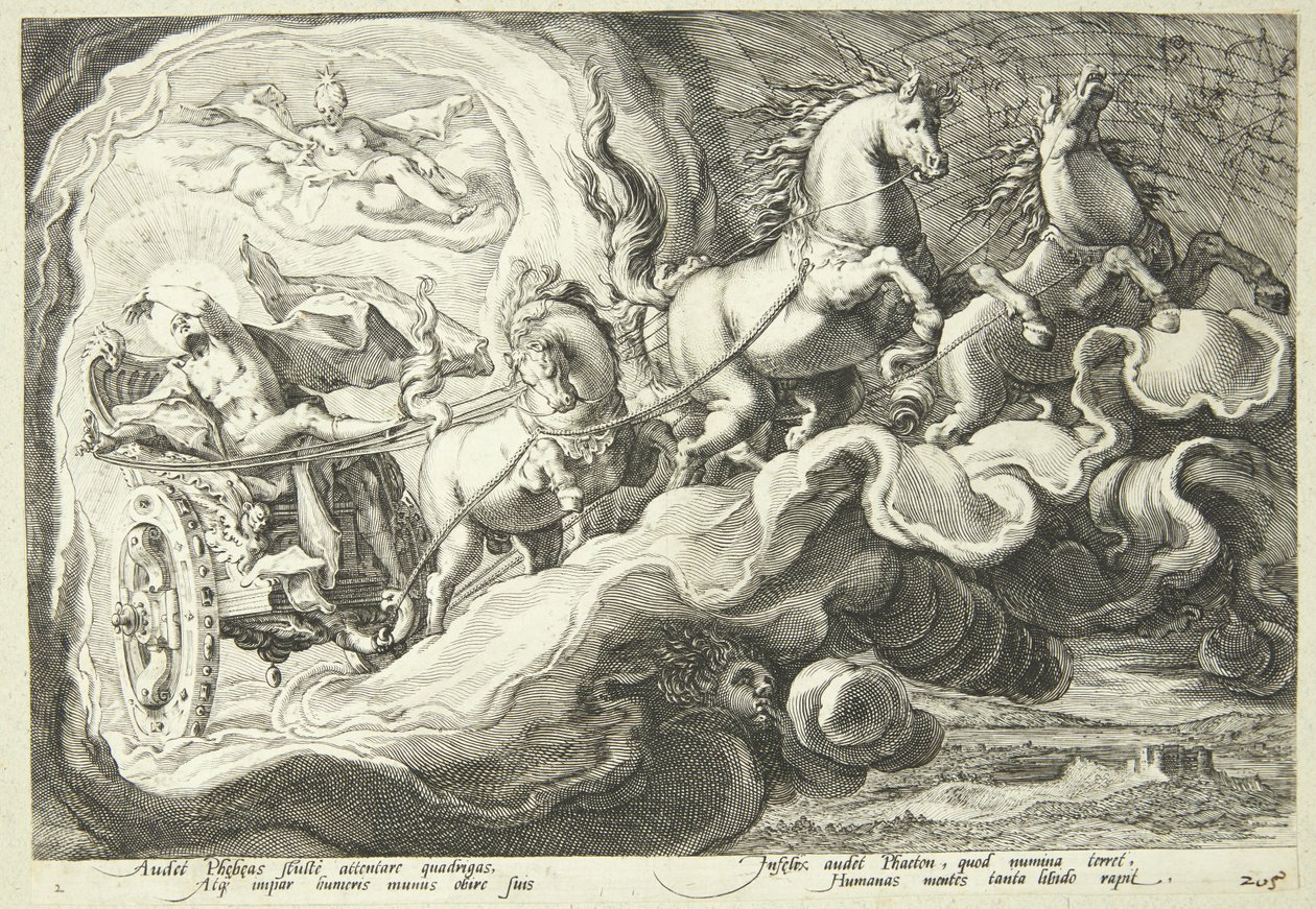 Phaeton güneş arabasını kullanıyor by Hendrick Goltzius