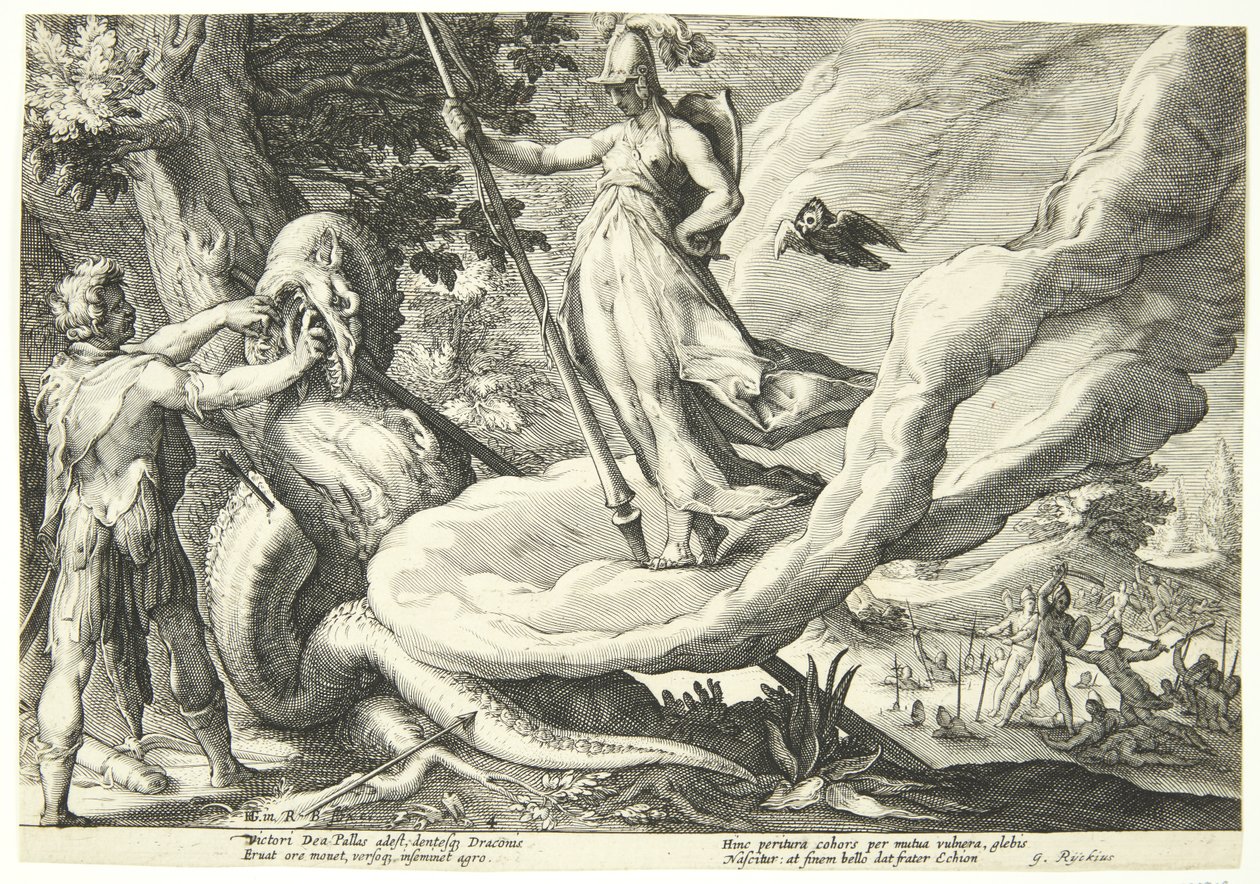 Kadmos ejderhanın dişlerini yaraladı by Hendrick Goltzius