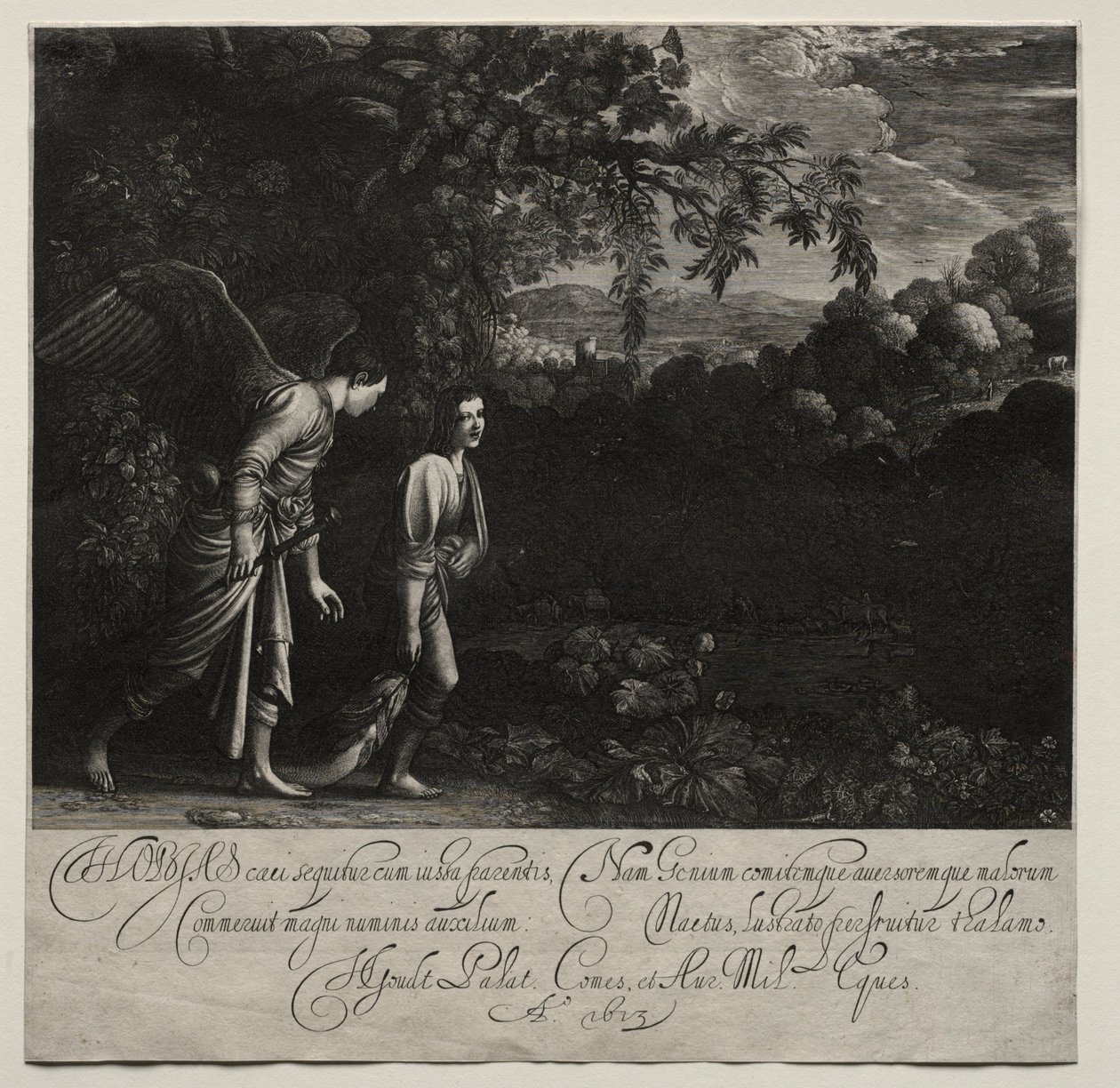 Tobias ve Melek büyük tabak. by Hendrik Goudt