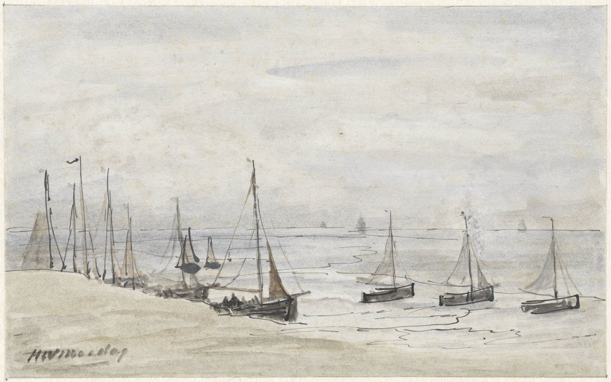 Sahilde balık tutma parmakları by Hendrik Willem Mesdag