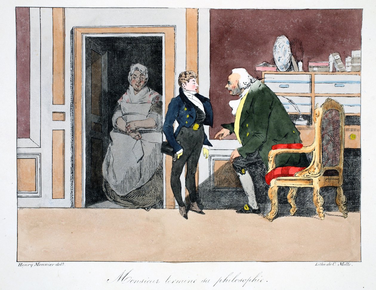 Çizim, c.1828 (el boyaması taş) by Henri Bonaventure Monnier