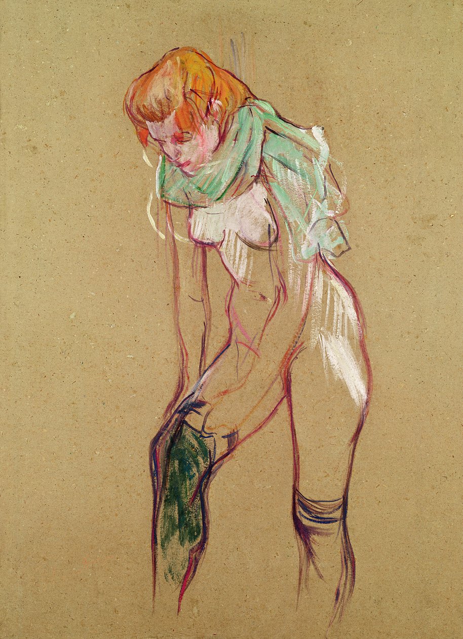 Çorabını Çeken Kadın, 1894 (kart üzeri yağlı boya) by Henri de Toulouse Lautrec