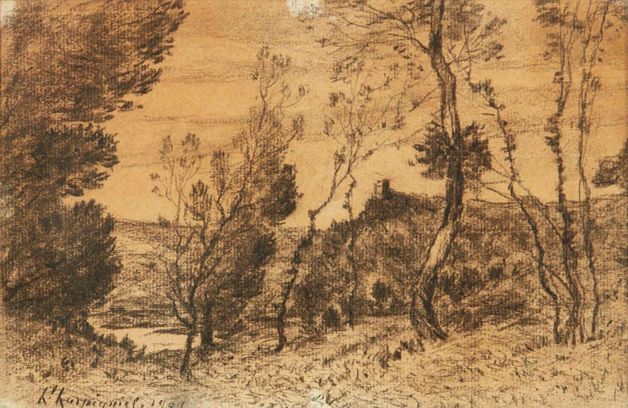 La Futaie (kömür) by Henri Joseph Harpignies
