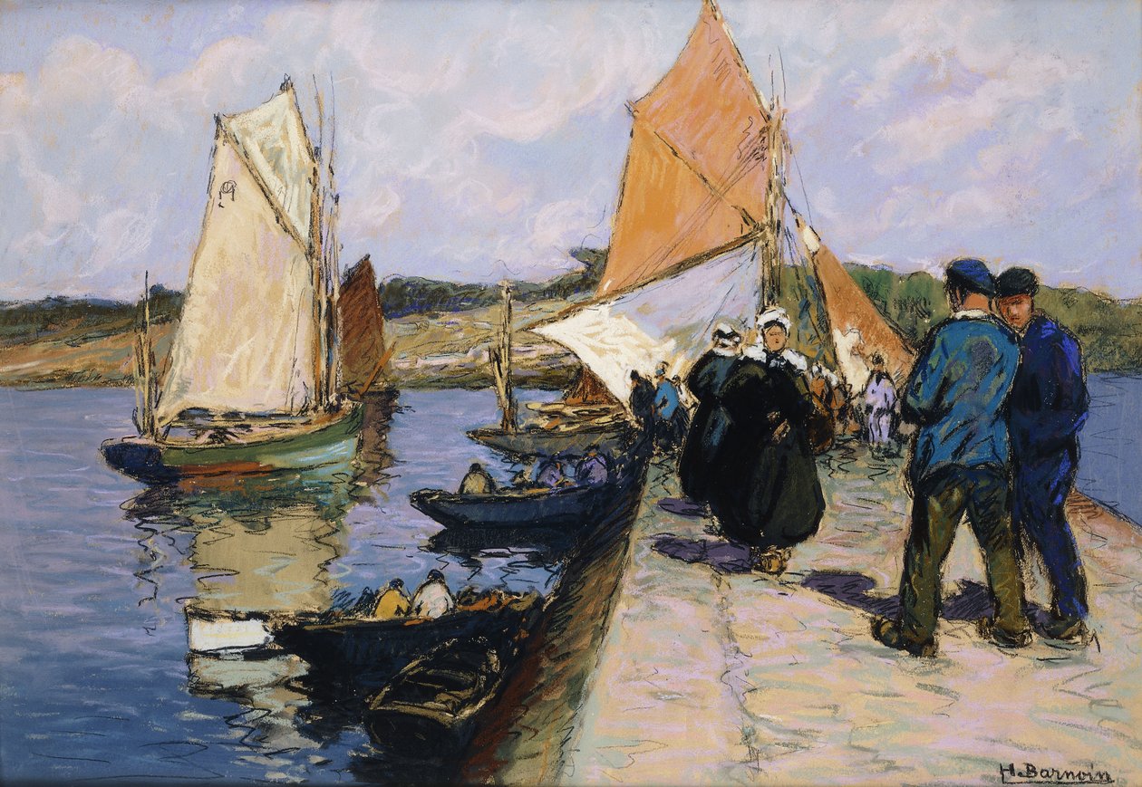 Rıhtım kenarında balıkçılar by Henri Alphonse Barnoin