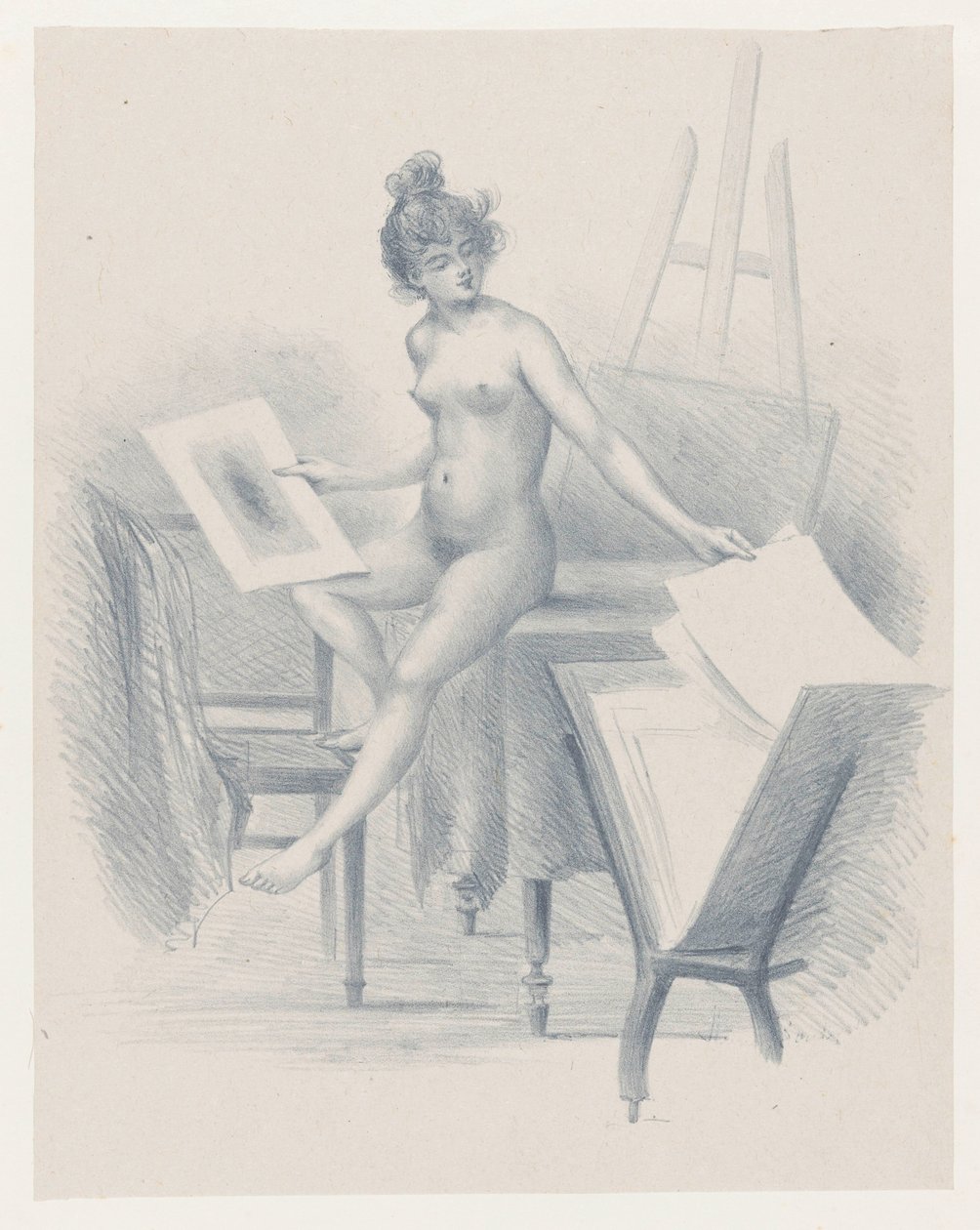 Çıplak model resimlere bakar by Henri Boutet