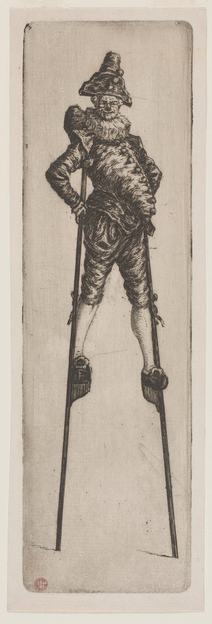 Stilts üzerinde Punchinello, c. 1888. by Henri Charles Guérard