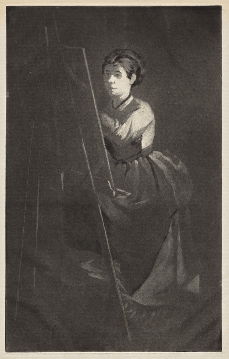 Genç kadın bir şövale by Henri Charles Guérard