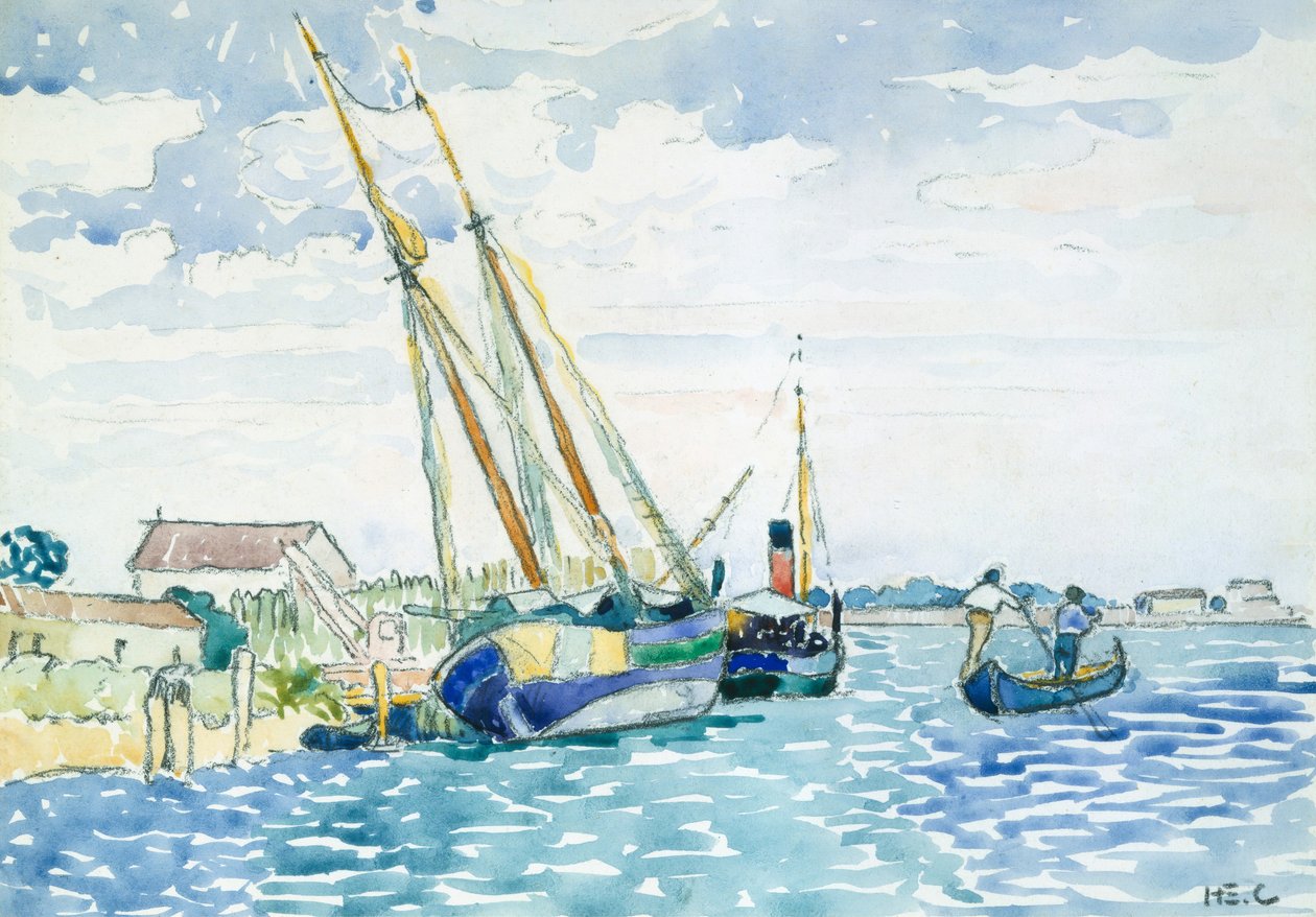Venedik yakınlarındaki Deniz Manzaralı Tekneler, 1903. by Henri Edmond Cross