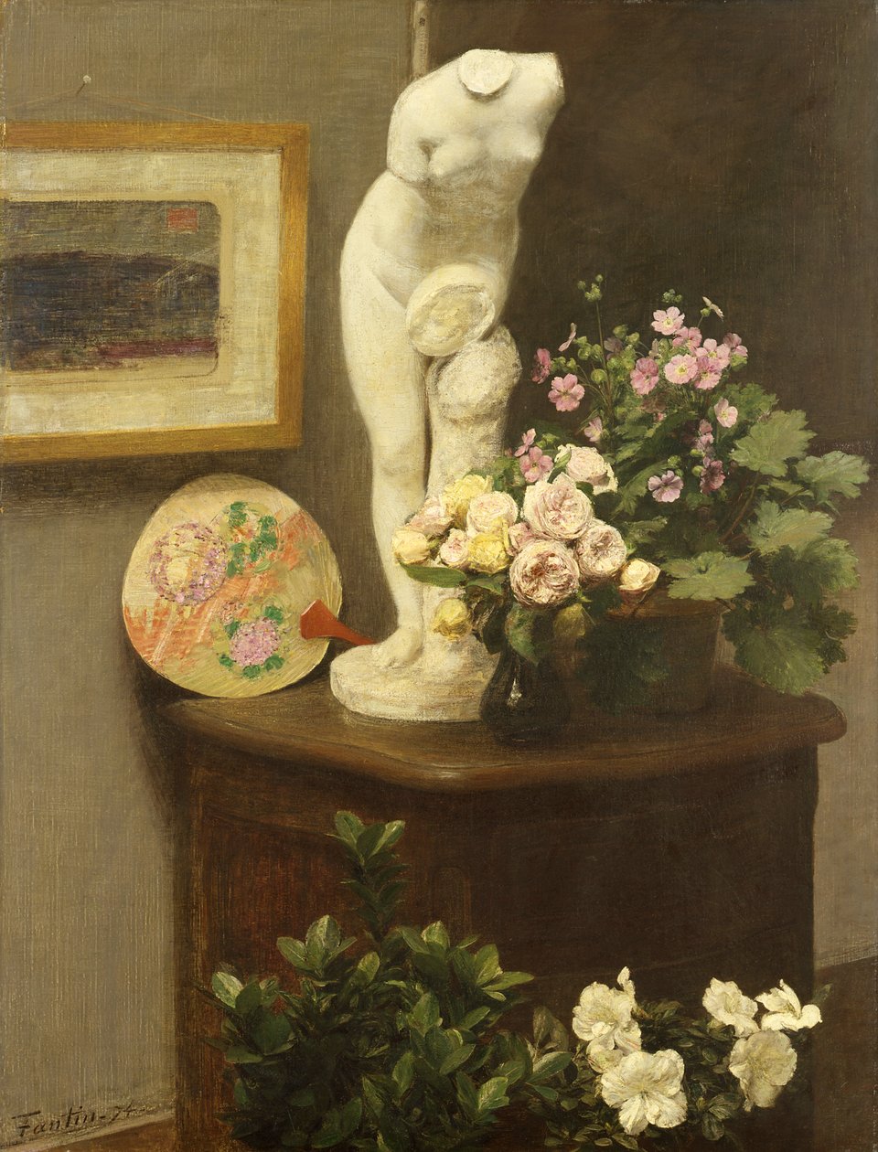 Çiçekler ve Çeşitli Eşyalar by Ignace Henri Jean Fantin Latour