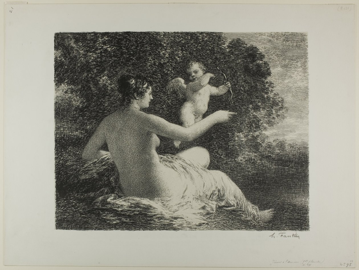 Venüs ve Aşk Tanrısı, büyük tabak by Ignace Henri Jean Fantin Latour