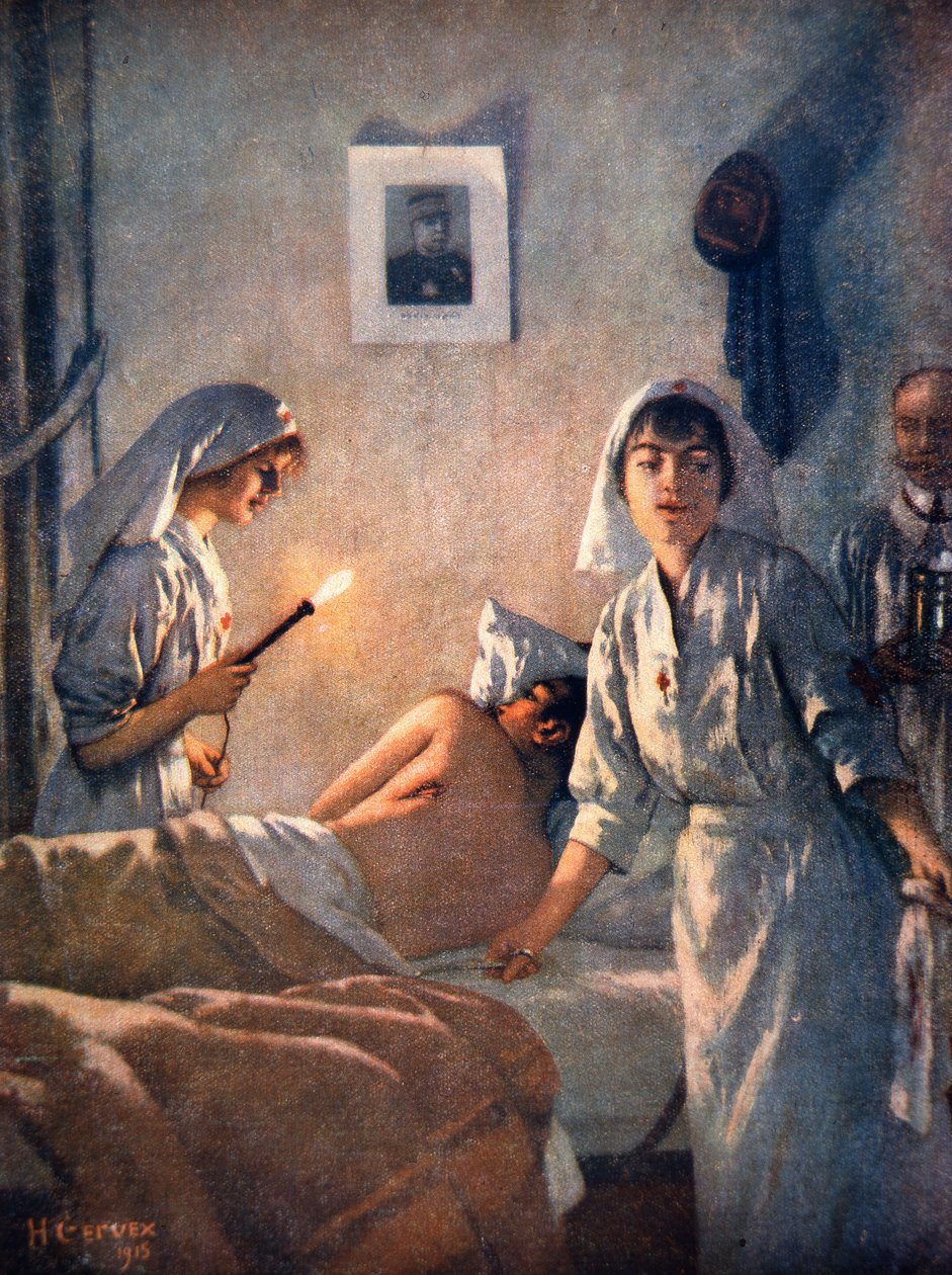 Fransız hemşireler yaralı askerlere bakıyor by Henri Gervex