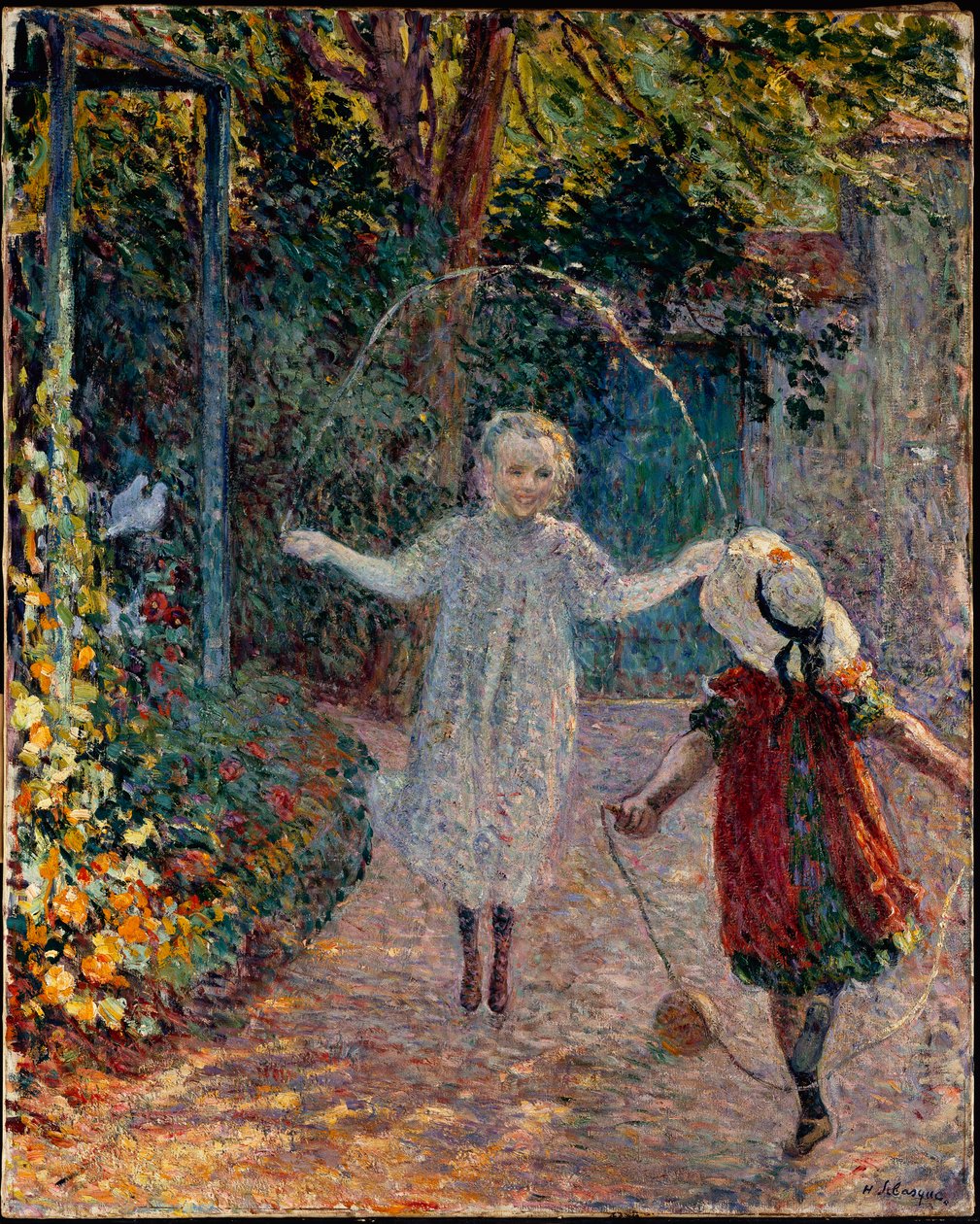 Çocuklar bahçede ip atlıyor. by Henri Lebasque