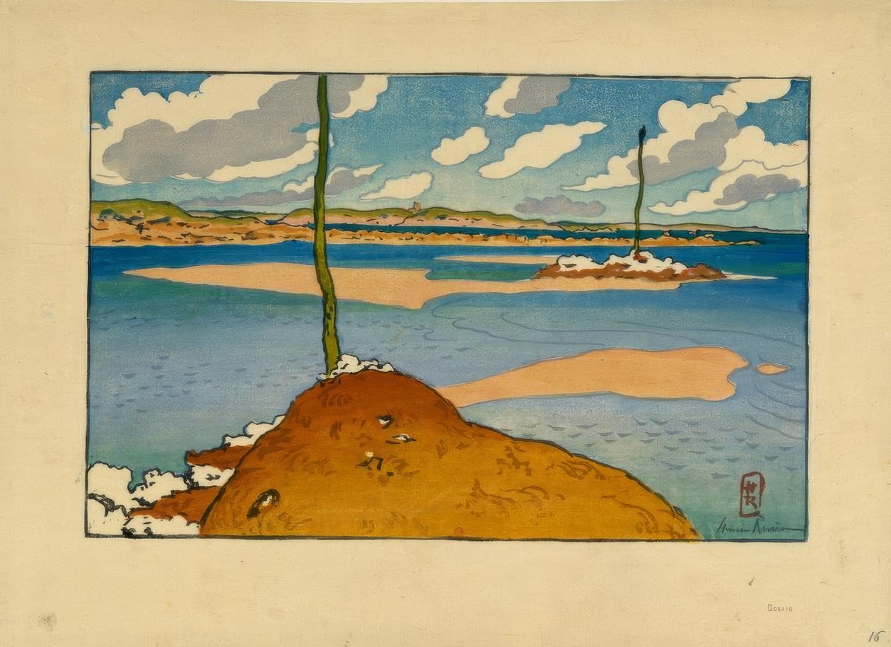 Düşük gelgitte Chéruette işaret ışığı (Saint-Briac) by Henri Rivière