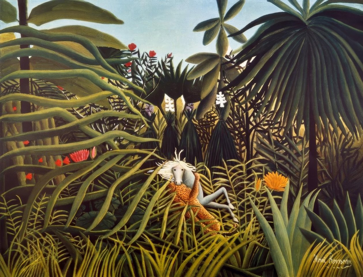 Jaguarın saldırısına uğrayan at by Henri Rousseau