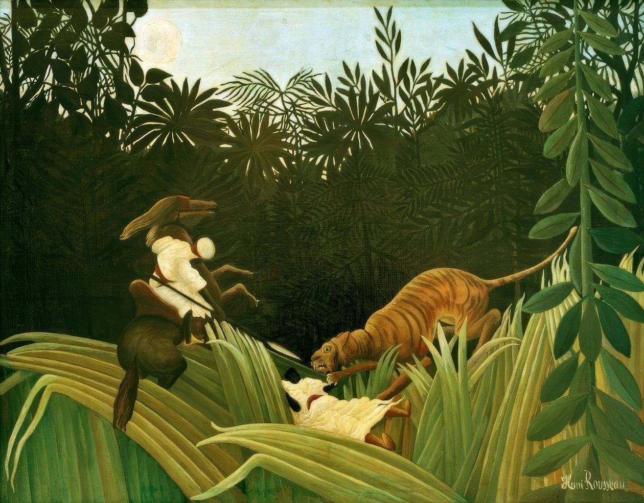 Bir kaplan tarafından saldırıya uğrayan izciler by Henri Rousseau