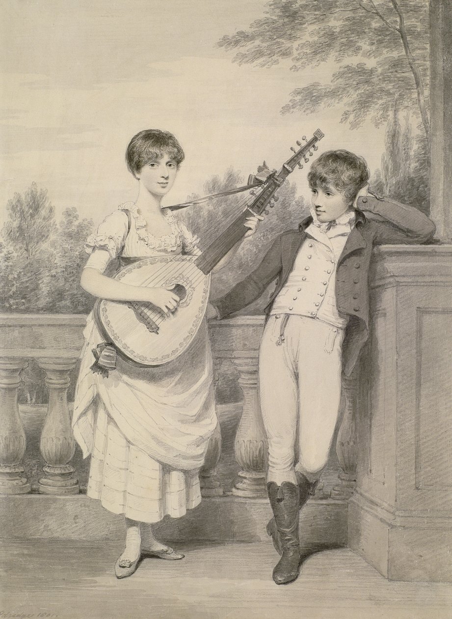 John ve Charlotte, 1801 (kağıt üzerinde siyah kurşun üzerine gri yıkama) by Henry Edridge