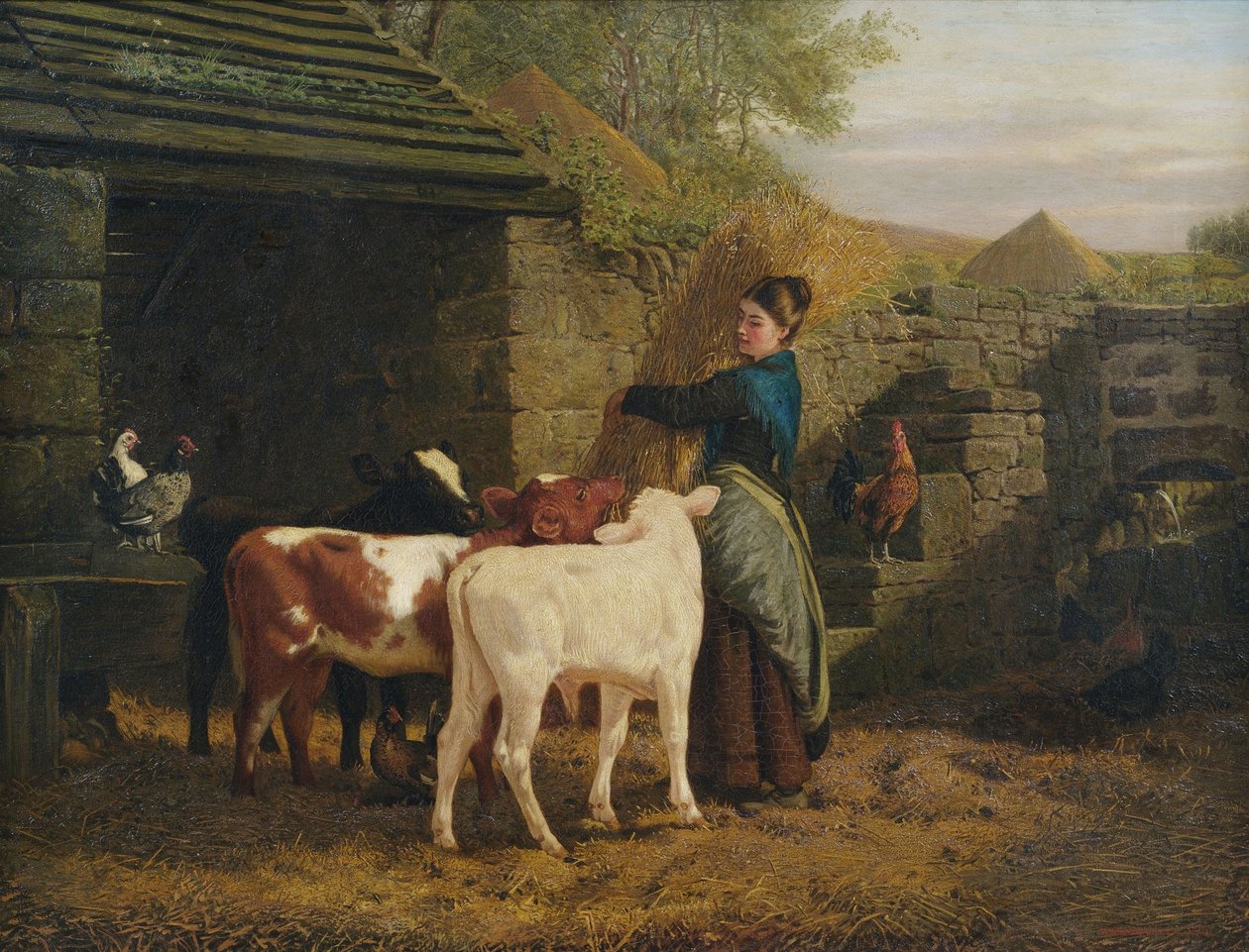 Üç buzağı ile köylü kadın by Henry Hetherington Emmerson