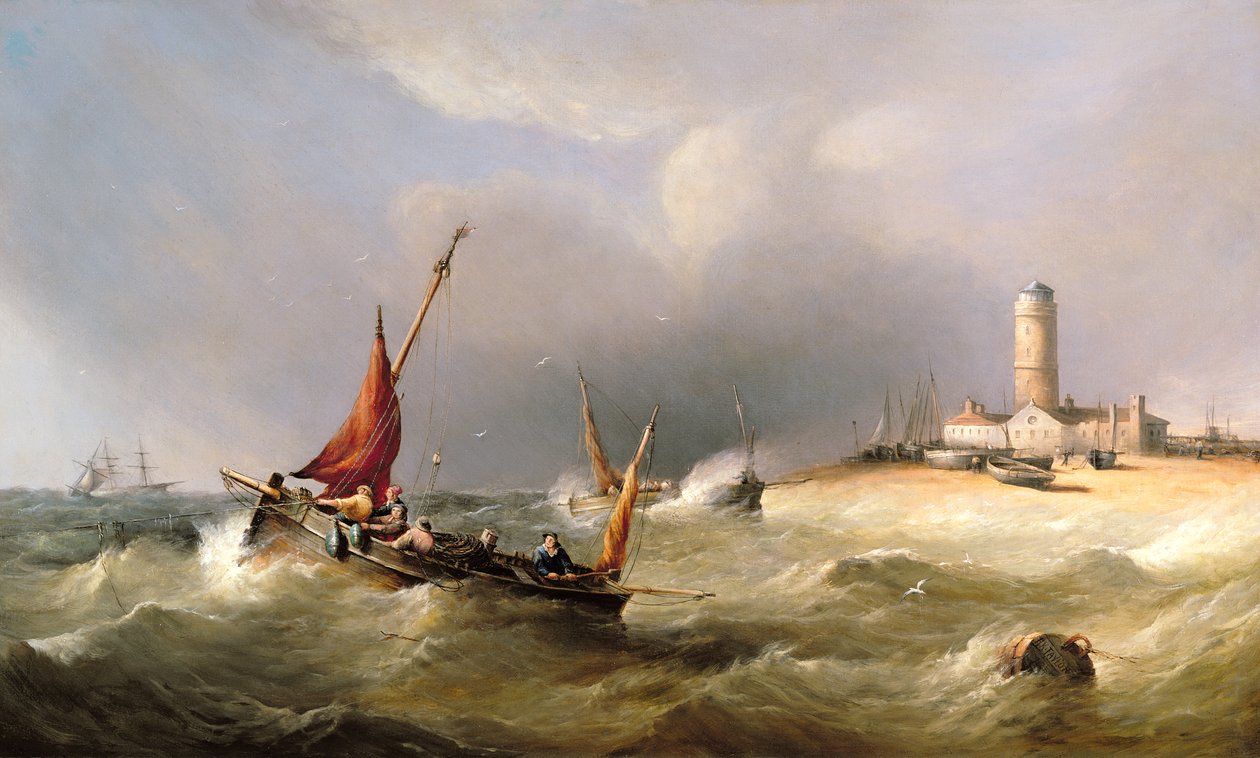 Dungeness Spit kapalı bir fırtınada balıkçı tekneleri by Henry King Taylor