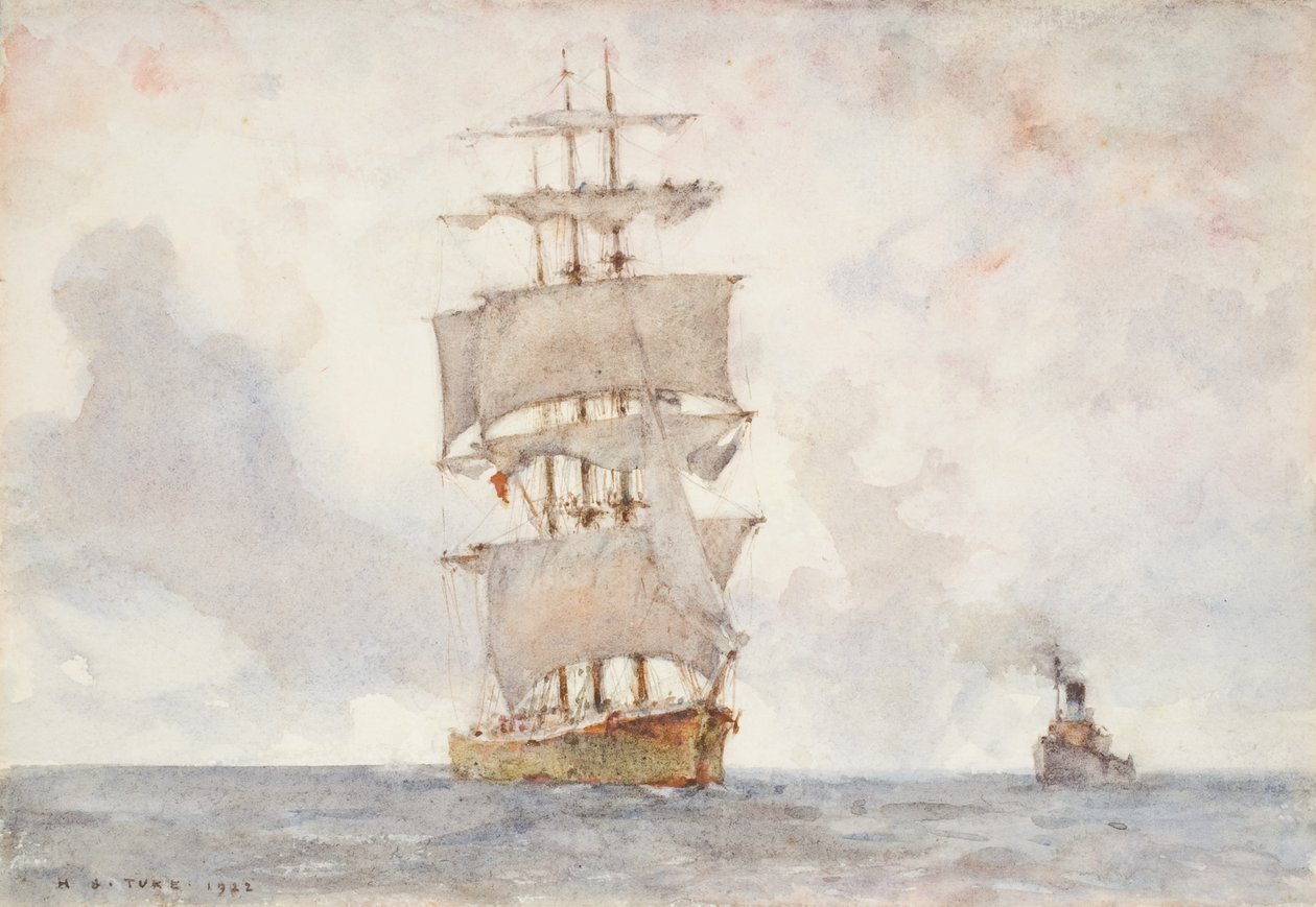 Barque ve Tug, 1922 by Henry Scott Tuke