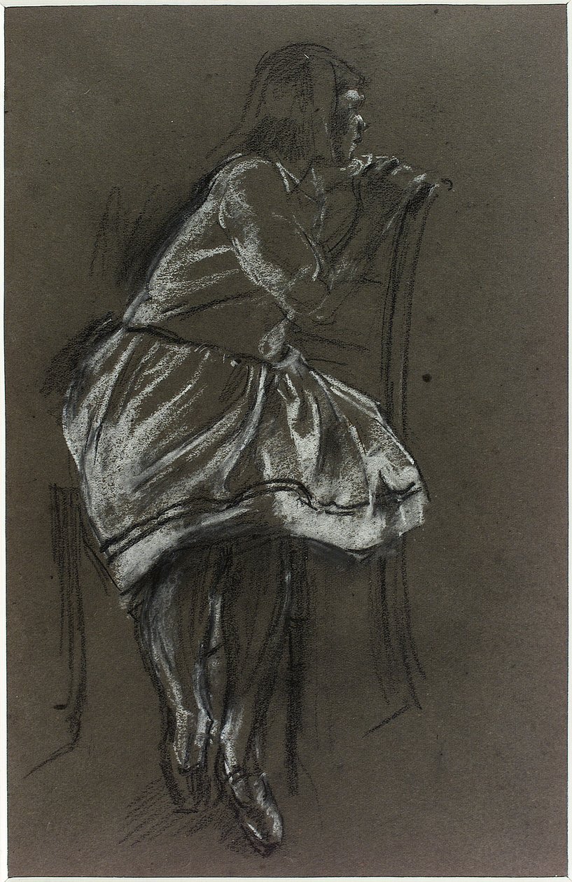 Bir sandalyede oturan kız (kağıt üzerinde tebeşir) by Henry Tonks