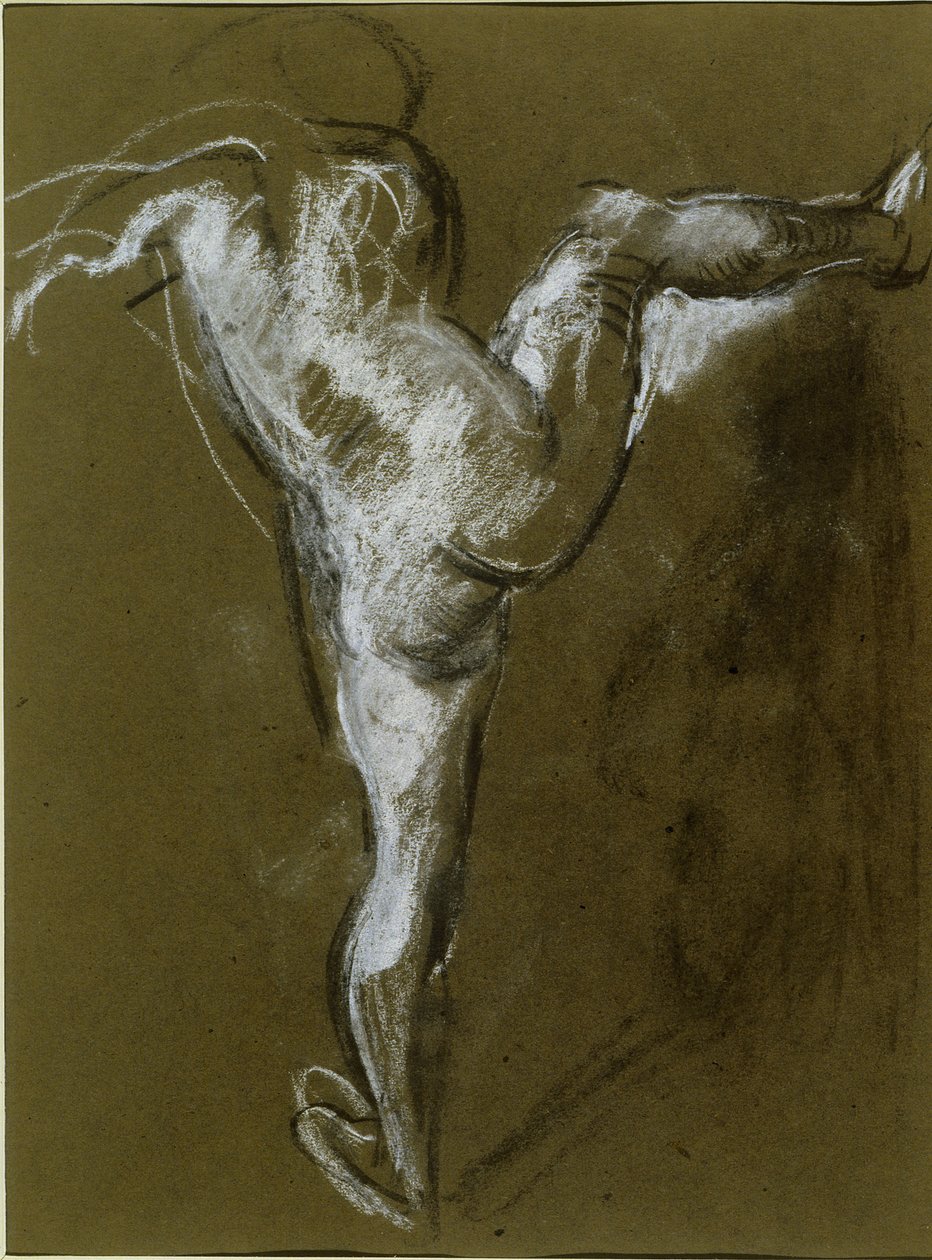 Sağ Bacak Kaldırılmış Çıplak Kız (kağıt üzerinde tebeşir) by Henry Tonks