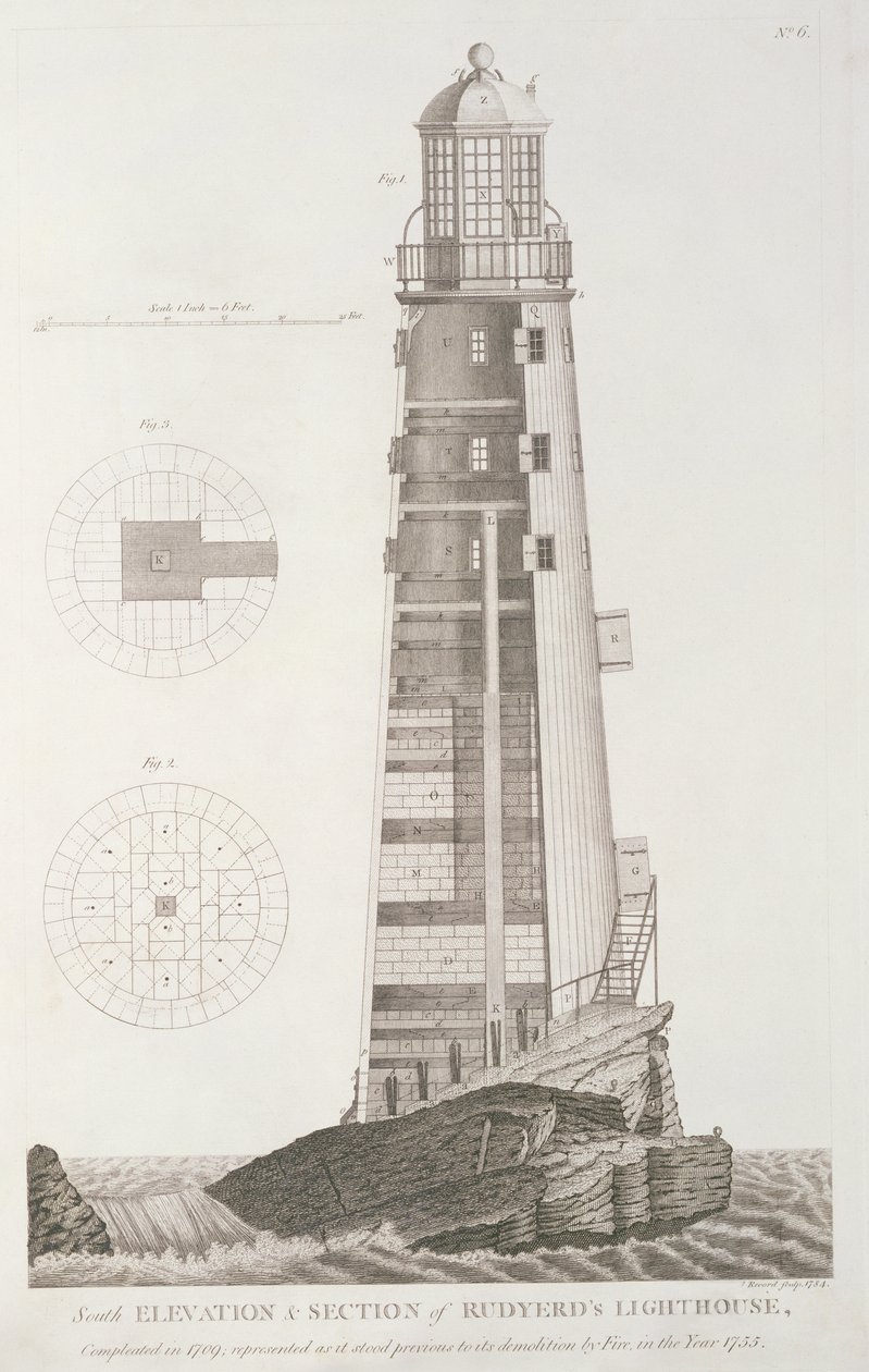 Edystone Lighthouse engraved by John Record (fl.1768-80), 1784  by Henry Winstanley