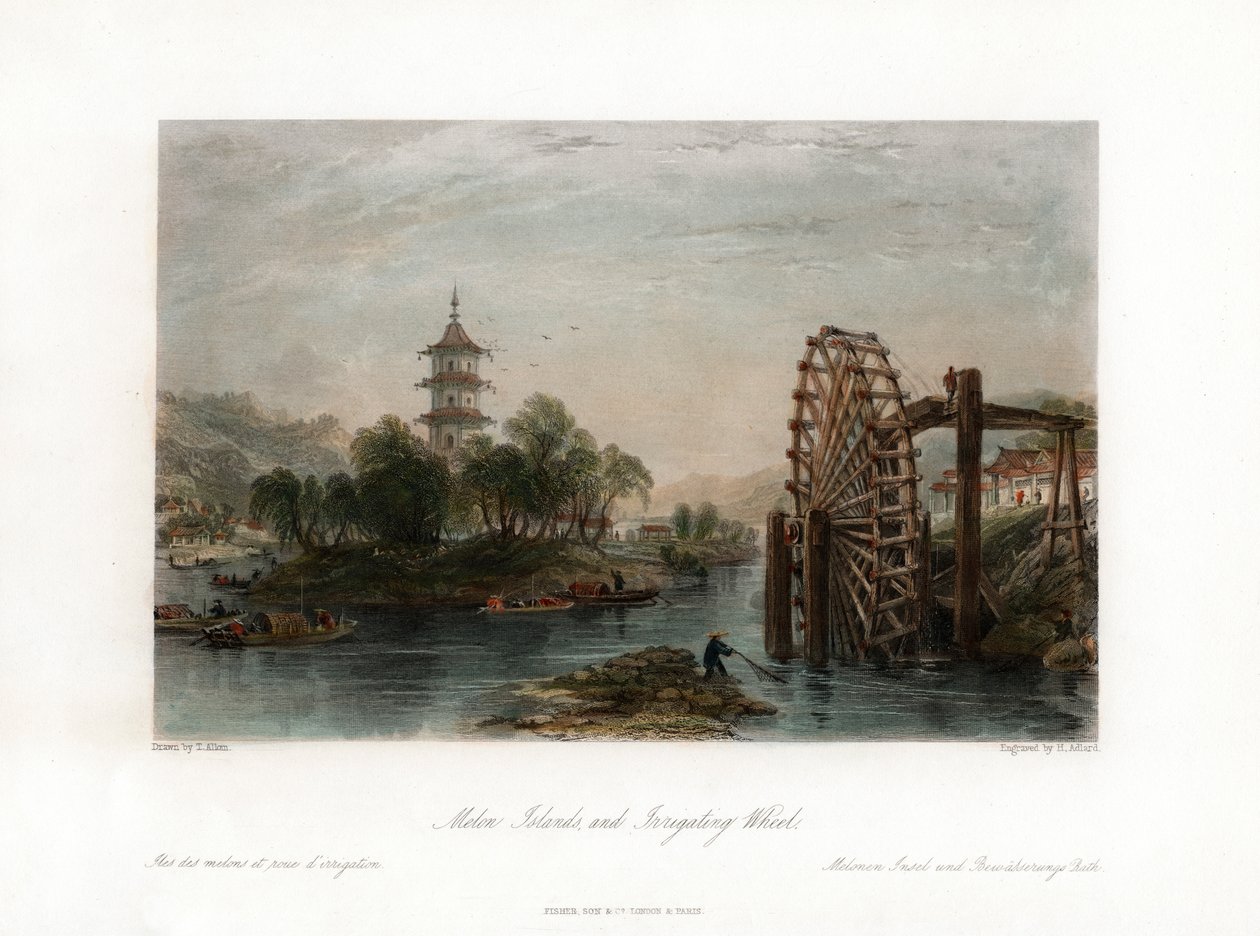 Kavun Adaları ve Sulama Çarkı, Çin, c1840. by Henry Adlard