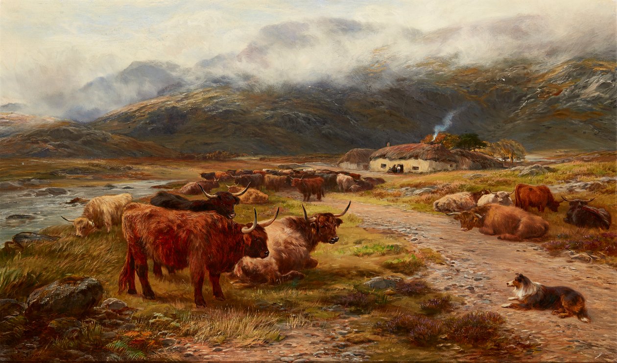 Highland Drove Resting, Argyllshire (tuval üzerine yağlı boya) by Henry Garland
