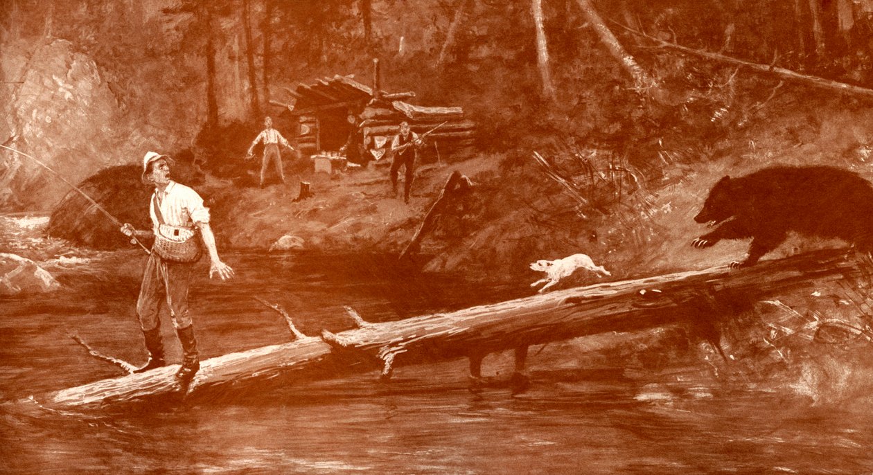 Ormanda balıkçılara yaklaşan ayı by Henry Marriott Paget