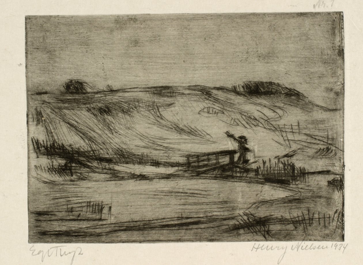 Köprünün yanında bir adamla manzara by Henry Nielsen