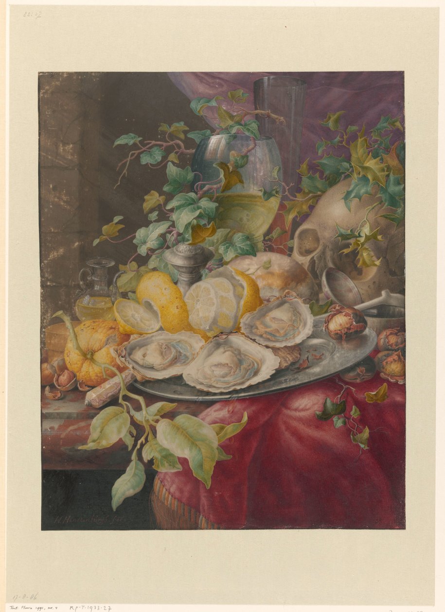 Vanitas istiridye ve kafatası ile natürmort by Herman Henstenburgh