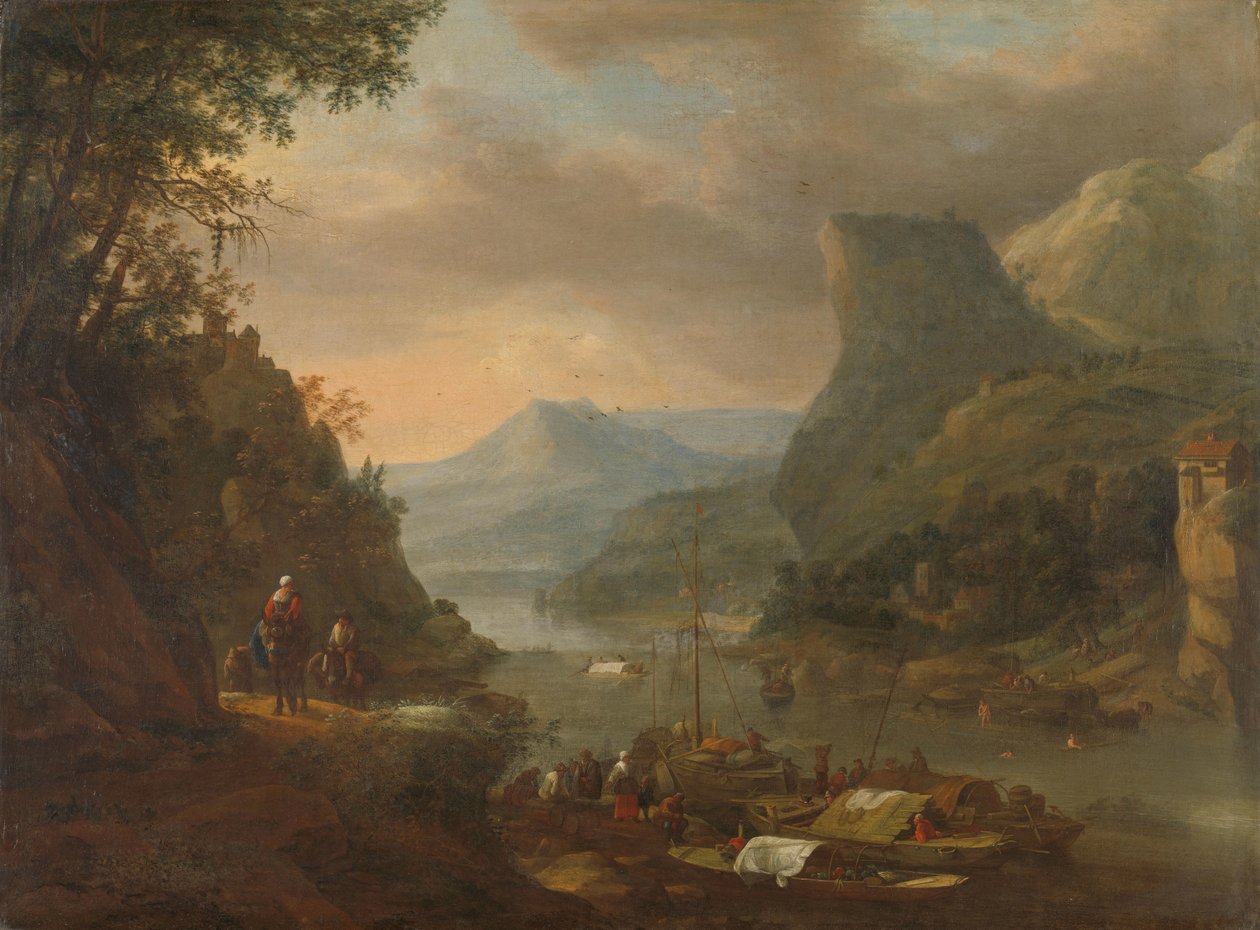 Dağlık bir bölgede nehir manzarası by Herman Saftleven