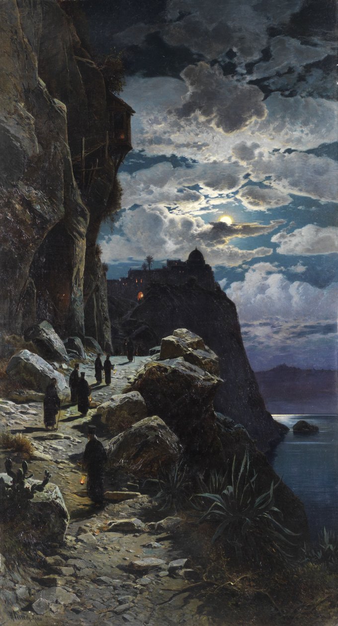 Rahipler, Athos dağ manastırına yürürler. by Hermann David Salomon Corrodi