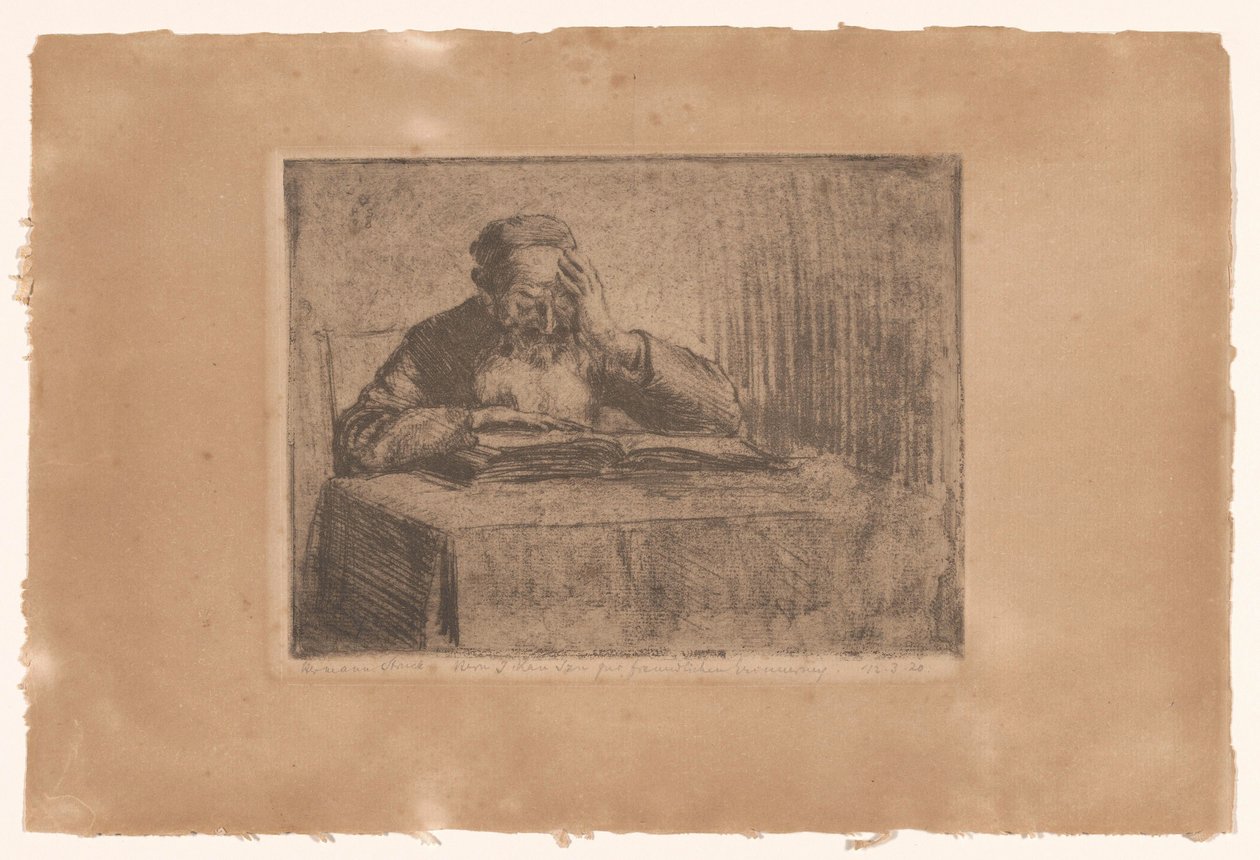 Yahudi adam okuma by Hermann Struck (signed by artist)