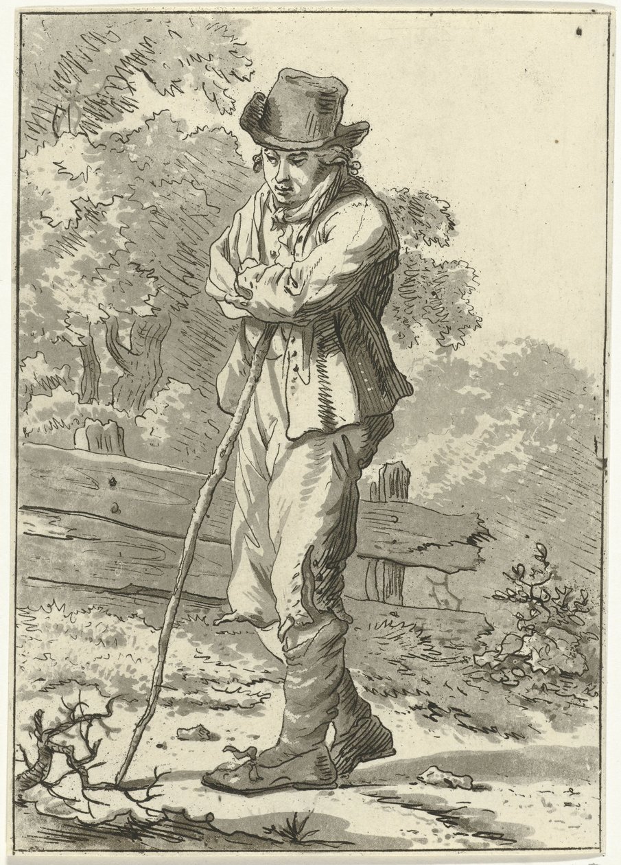 Adam sopaya yaslanmış by Hermanus Fock