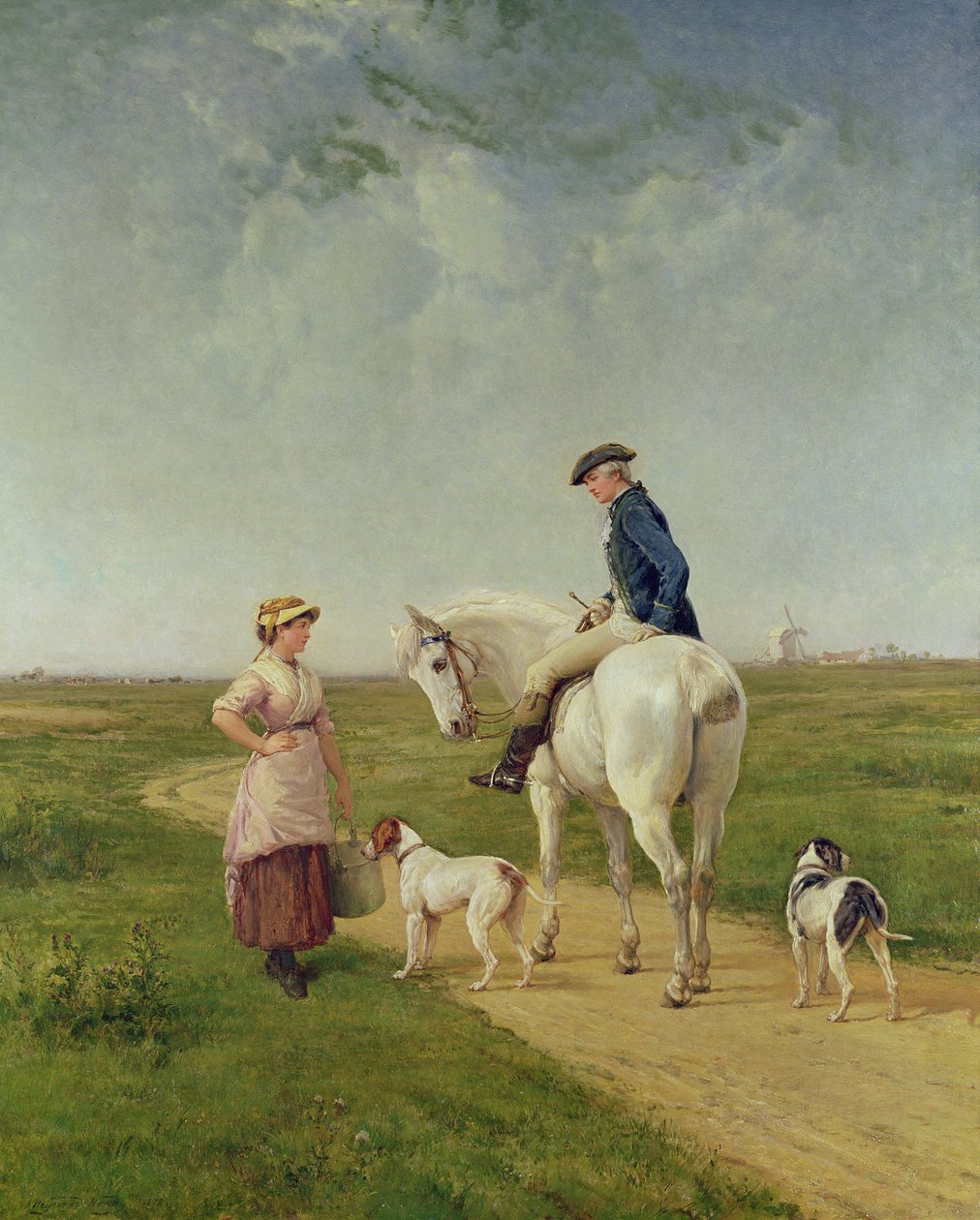 Bir Cavalier ile konuşurken sütçü kız by Heywood Hardy