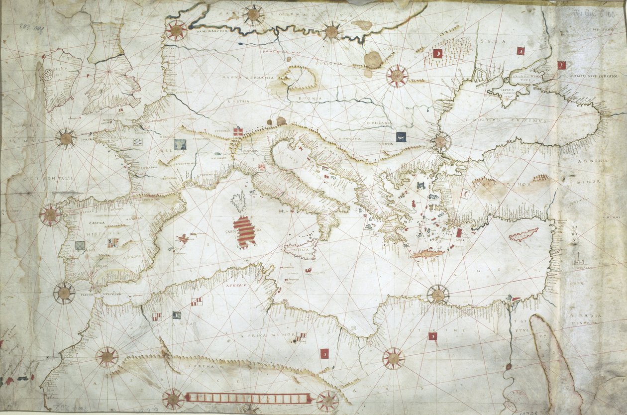 Akdeniz, Karadeniz ve Kuzeydoğu Atlantik Okyanusu Haritası by Hieronymus Verrazano