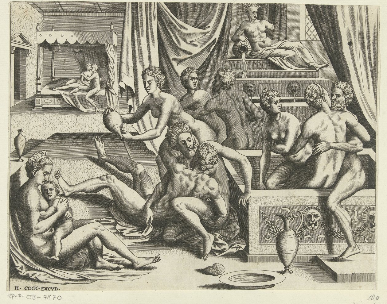 Erkekler ve kadınlar banyo by Hieronymus Cock