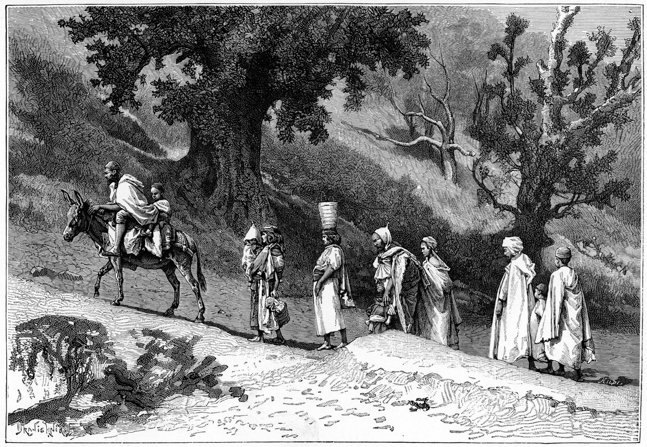 Kabyle aile grubu seyahat ediyor, Cezayir, c1890 by Hildibrand
