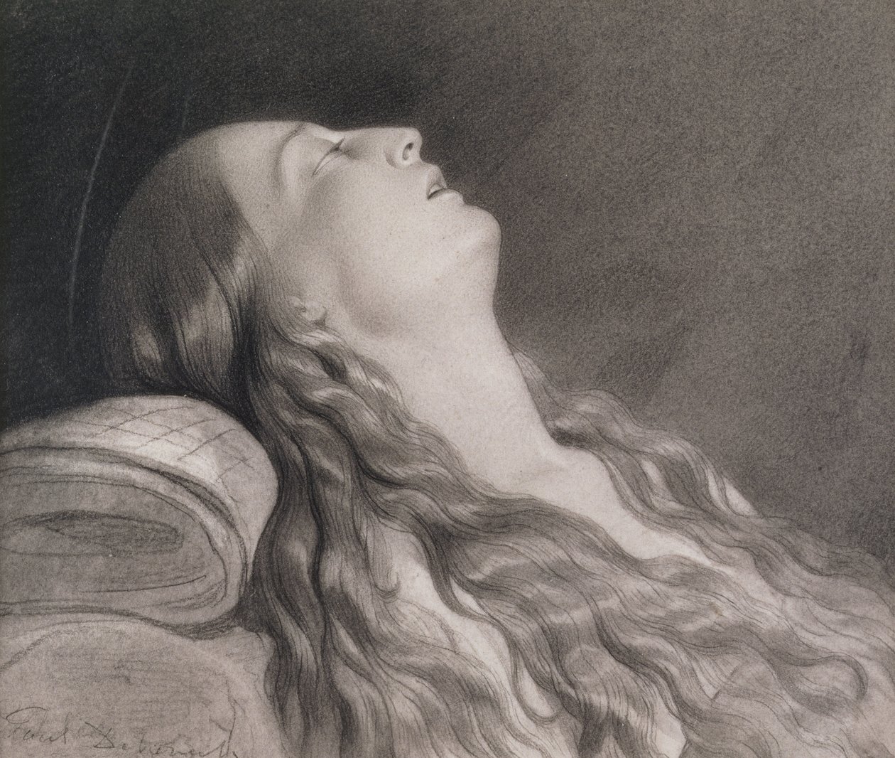 Louise Vernet Ölüm Yatağında (kağıt üzerinde grafit) by Hippolyte Delaroche