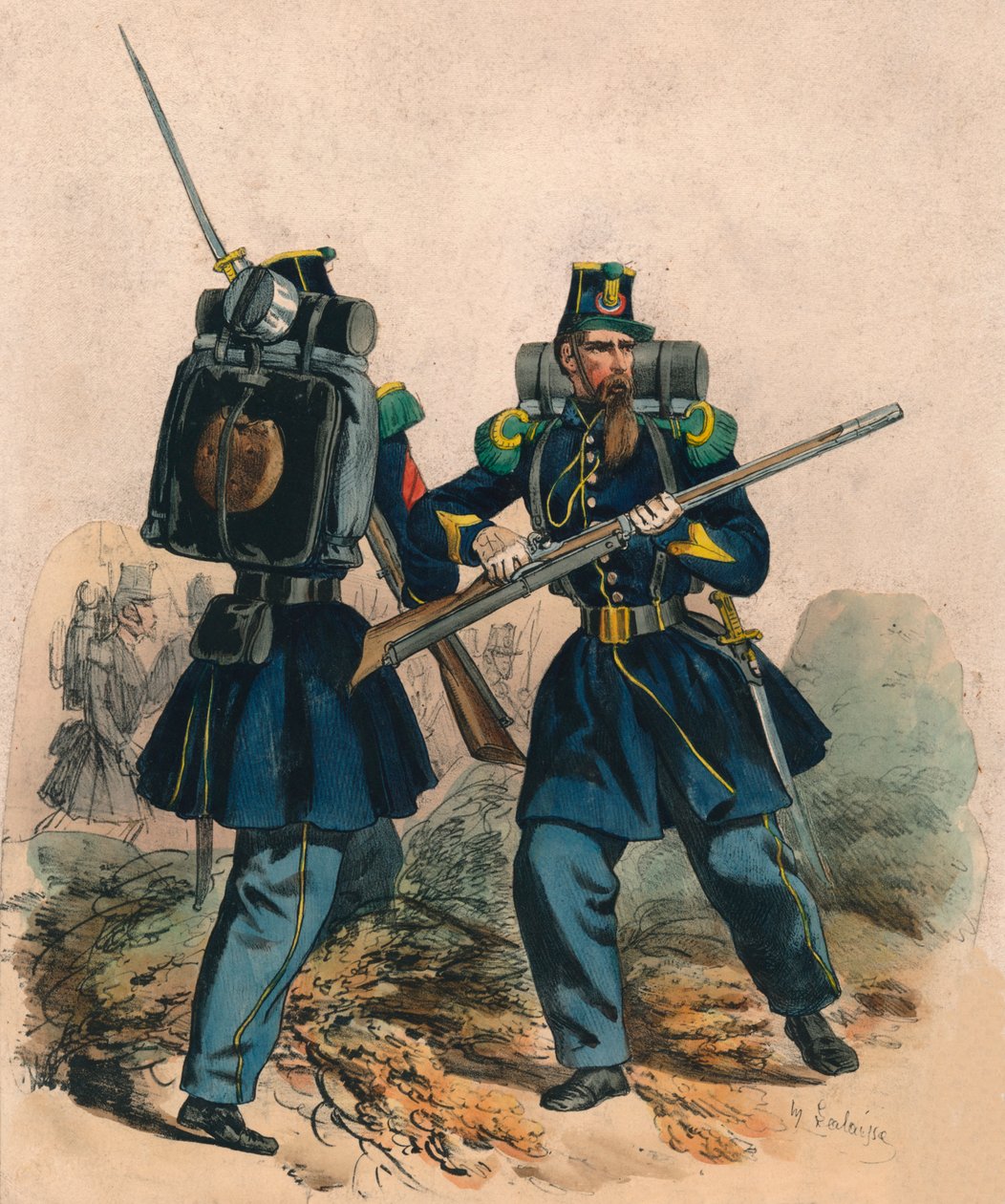 Chasseurs A Pied, 19. yüzyılın ortaları. by Hippolyte Lalaisse