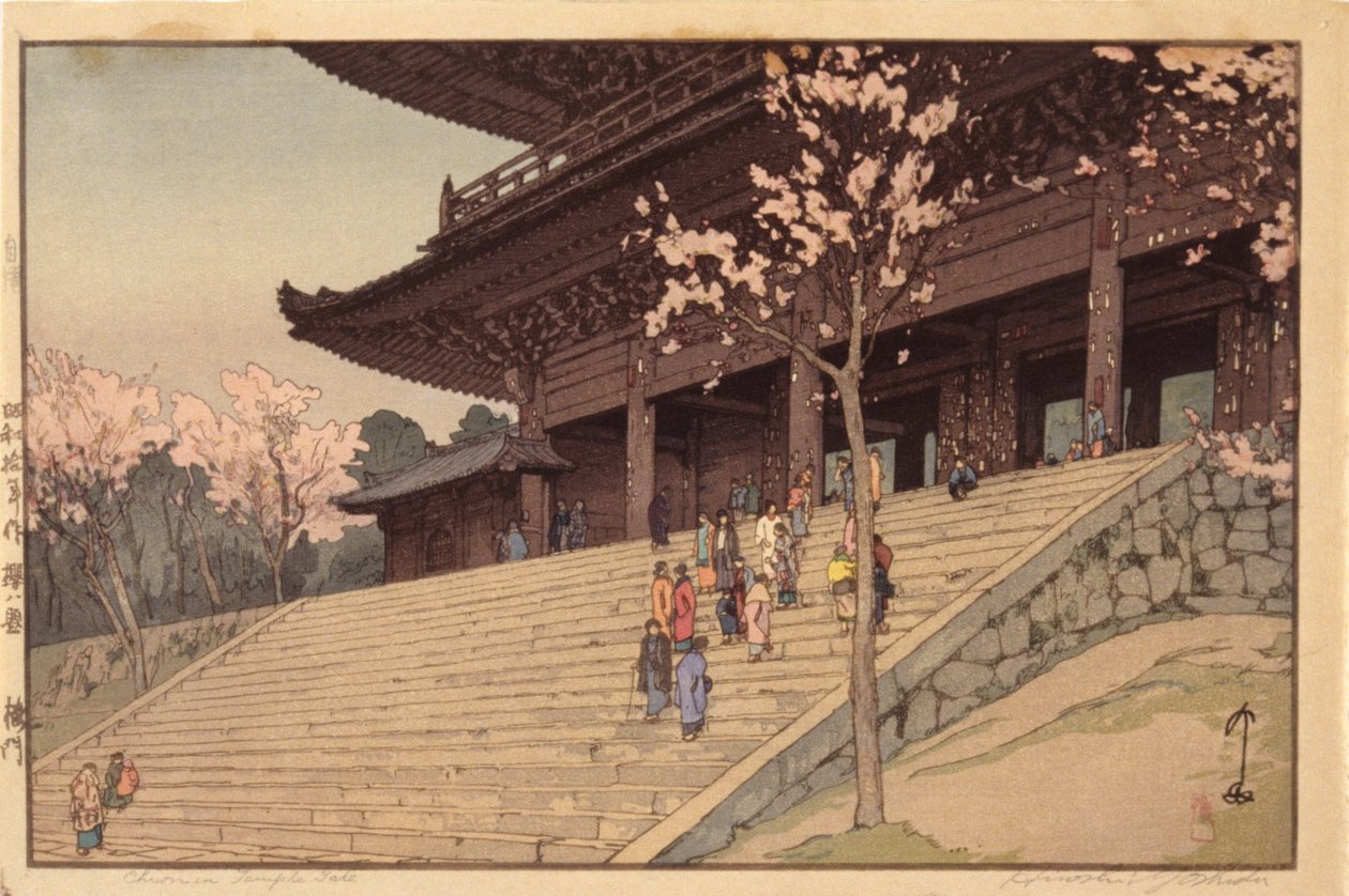 Chionin Tapınağı Kapısı (renkli tahta baskı) by Hiroshi Yoshida