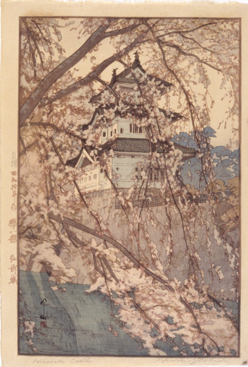 Hirosaki Kalesi (renkli tahta baskı) by Hiroshi Yoshida
