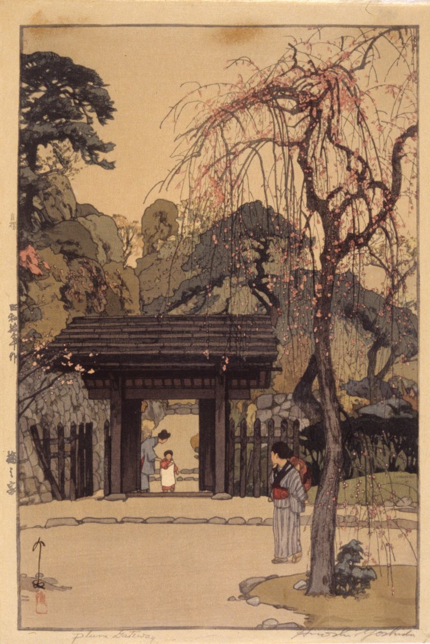 Plum Gateway (renkli tahta baskı) by Hiroshi Yoshida